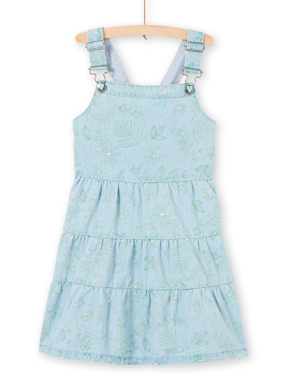 Robe salopette en jean délavé et imprimé feuillage LAVEROB4 / 21S901Q3ROBP272