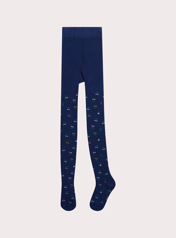 Collant bleu à motifs cerises pour fille XYABLUCOL / 25WI01N1COL703