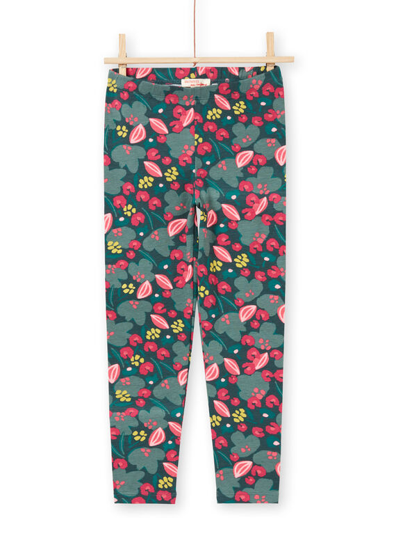 Legging vert et rose imprimé fleuri enfant fille MYAKALEG2 / 21WI01I2CALG604