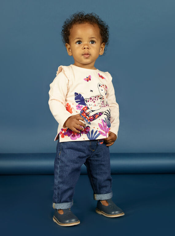 T-shirt manches longues rose pâle à motifs tigres bébé fille MIPATEE1 / 21WG09H4TMLD319