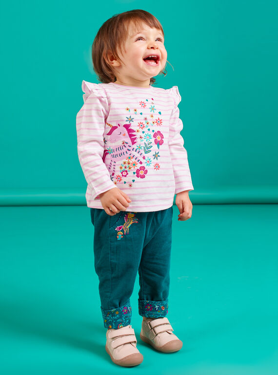Pantalon réversible bleu canard bébé fille MITUPAN / 21WG09K1PAN714