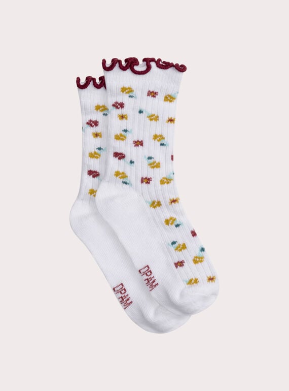 Chaussettes beiges côtelées à fleurs pour bébé fille XYICOSOCK / 25WI09D3SOQA001