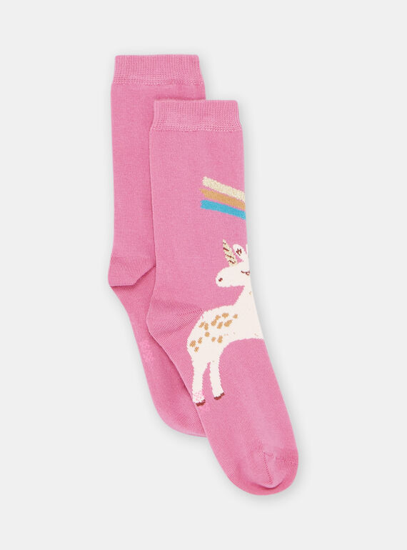 Chaussettes roses à imprimé licorne fille SYAVERCHO / 23WI01B2SOQ030