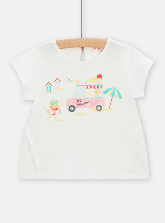 T-shirt écru à animation plage pour bébé fille TICLUTI1 / 24SG09O2TMC001