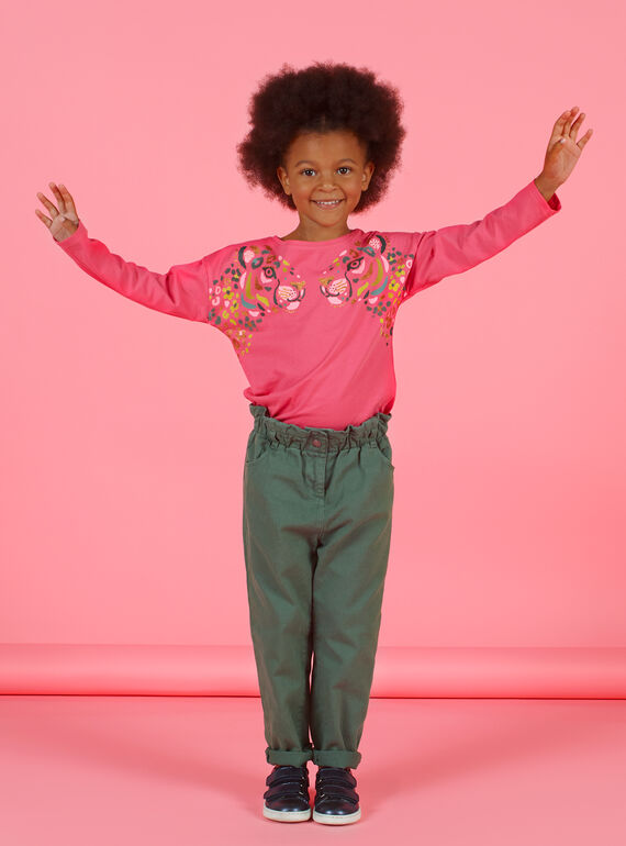 Pantalon paperbag kaki en twill enfant fille MAKAPANT / 21W901I1PAN626
