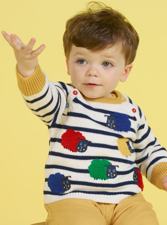 Pull écru et bleu marine à rayures bébé garçon MUMIXPUL / 21WG10J1PUL001
