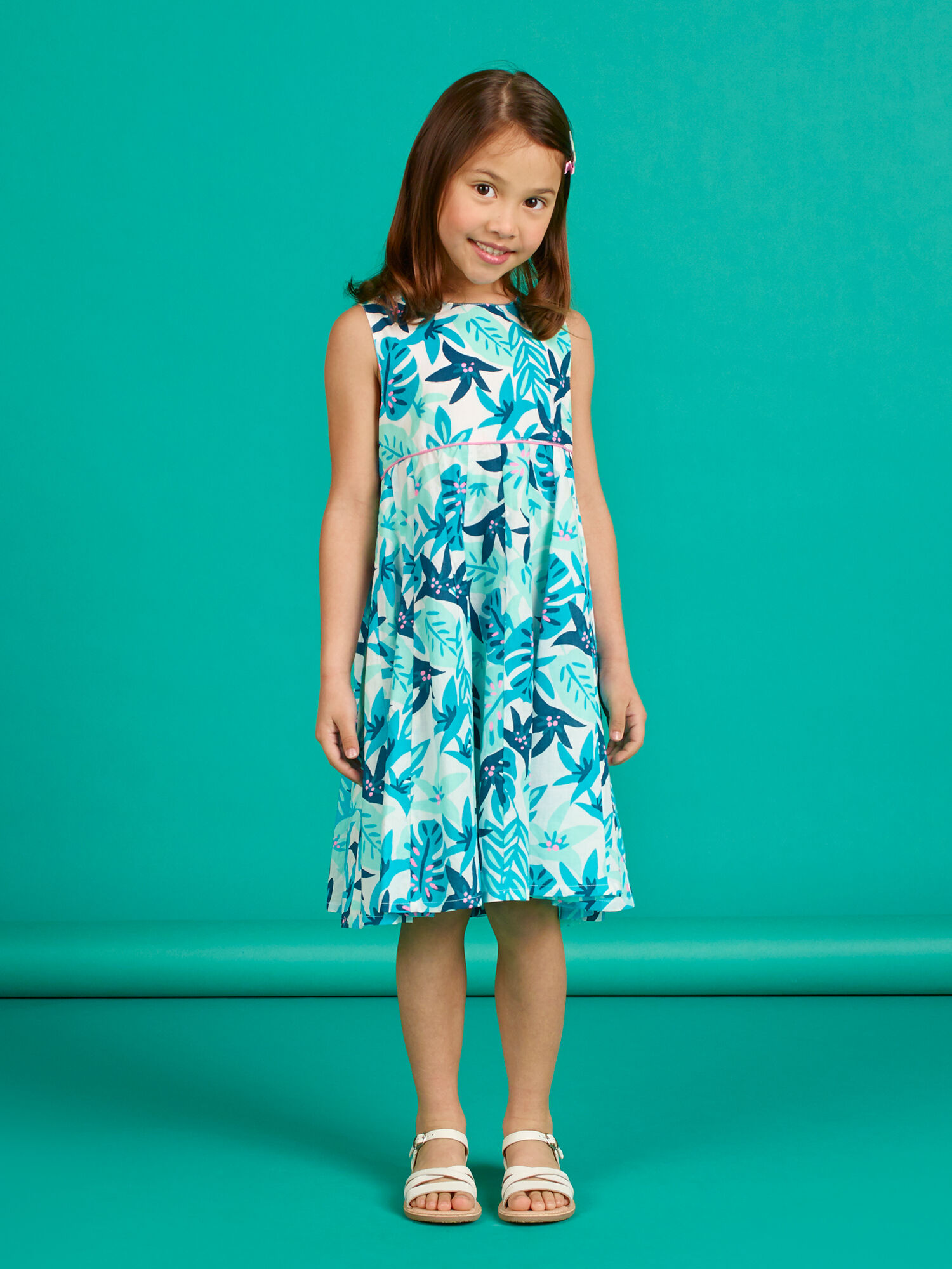Robe blanche et bleu imprime feuillage enfant fille achat en ligne Robe DPAM