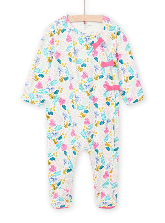 Grenouillère écrue imprimé feuillage bébé fille NEFIGREJUN / 22SH13G3GRE001