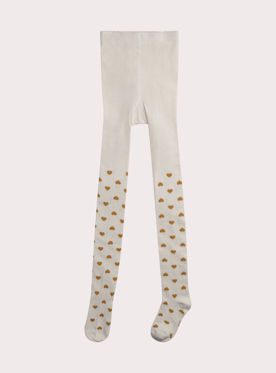 Collant écru à cœurs ocres pour fille XYAJOSCOL3 / 25WI01D7COL003
