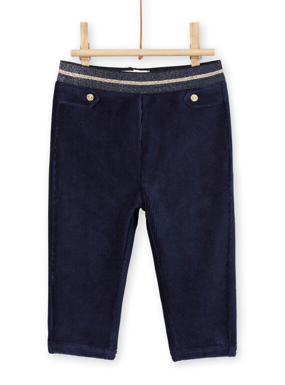 Pantalon bleu marine velours détails dorés bébé fille MIMIXPAN / 21WG09J1PAN070
