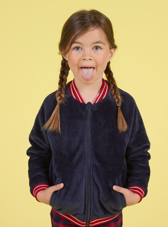 Cardigan teddy réversible bleu nuit enfant fille MAMIXCAR2 / 21W901J1CARC205