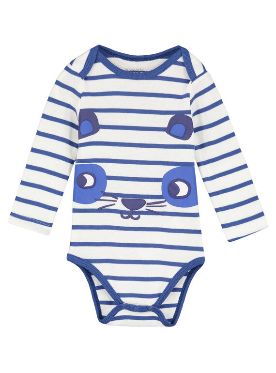 Body manches longues rayé écru et marine en rib layette garçon GEGABODRAY / 19WH14N2BDL001
