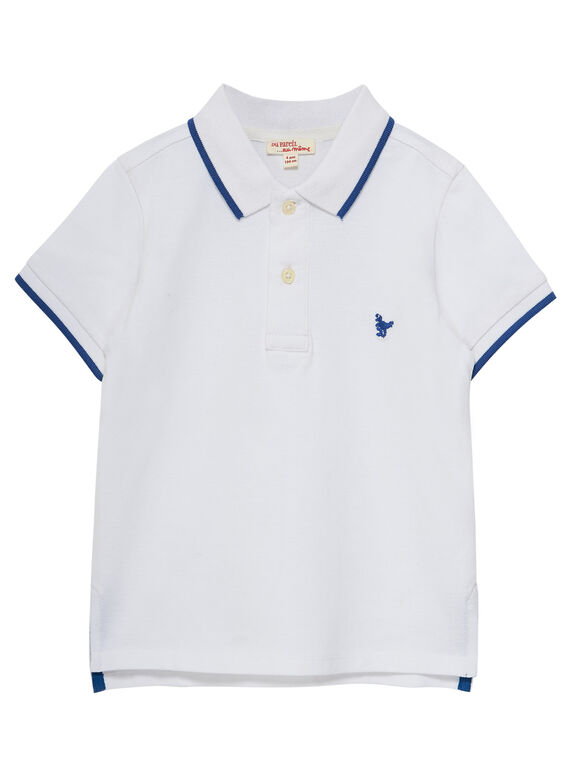 Polo garçon piqué BLANC rayé au col JOJOPOL4 / 20S90252D2D000