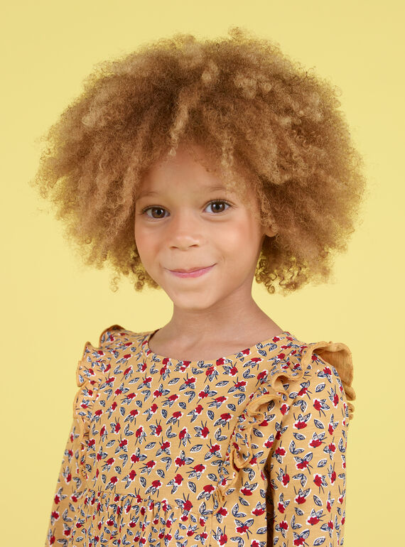 Blouse manches longues moutarde à imprimé fleuri enfant fille MAMIXTEE1 / 21W901J3TMLB106