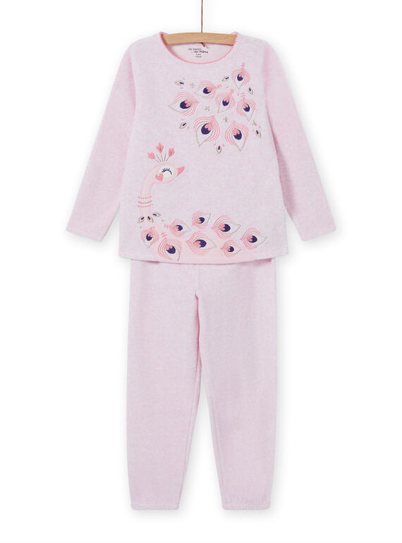 Ensemble pyjama rose chiné motif paon enfant fille MEFAPYJPEA / 21WH1132PYJD314
