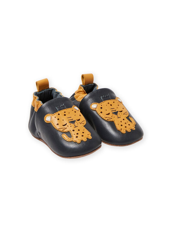 Pantoufles en cuir bleues motifs tigres bébé garçon MUCHOLEO / 21XK3823D3S070