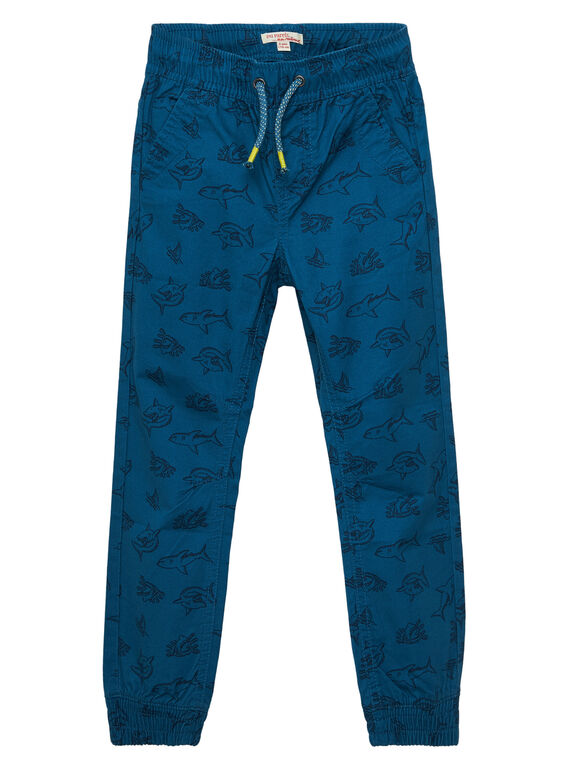 Pantalon resserré à la cheville garçon turquoise foncé imprimé JOBOPAN / 20S902H1PANC219