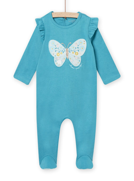 Grenouillère turquoise motif papillon bébé fille NEFIGREPAP / 22SH13G6GREC216