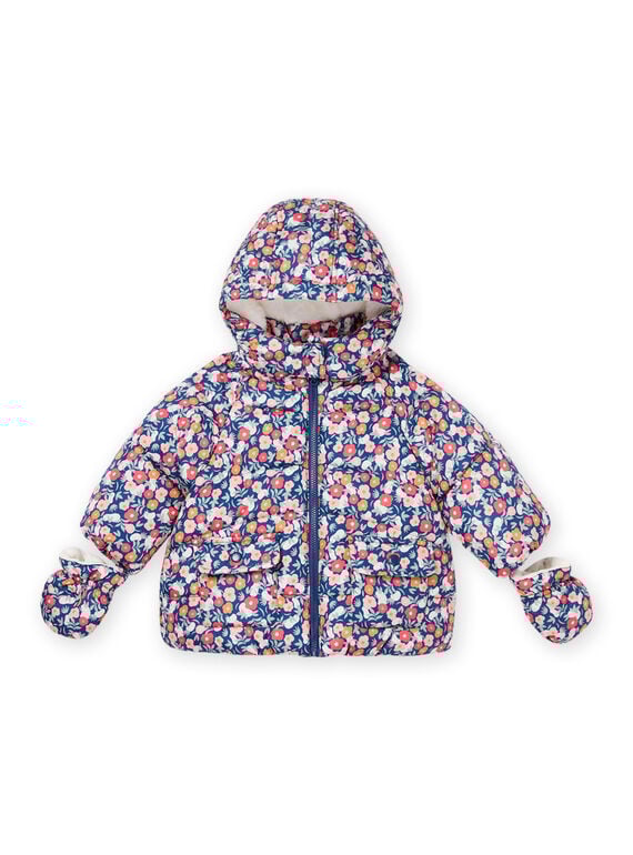 Doudoune imprimée à capuche et moufles PIFLODOU / 22WG09F1D3EC220