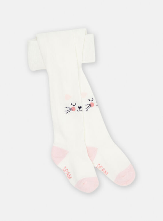 Collants écrus à motifs têtes de chat bébé fille SYIJOCOL2 / 23WI09M5COL001