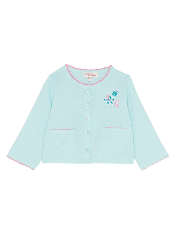 Cardigan bleu glacier layette fille JIQUACAR / 20SG09R1CAR219