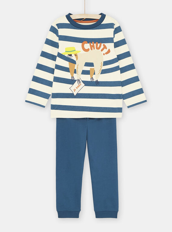 Pyjama bleu et beige à motif paresseux garçon SEGOPYJPAR / 23WH1232PYJA016