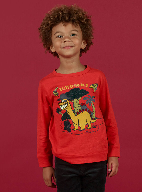 T-shirt manches longues rouge motifs dinosaures enfant garçon MOFUNTEE2 / 21W902M3TMLF505