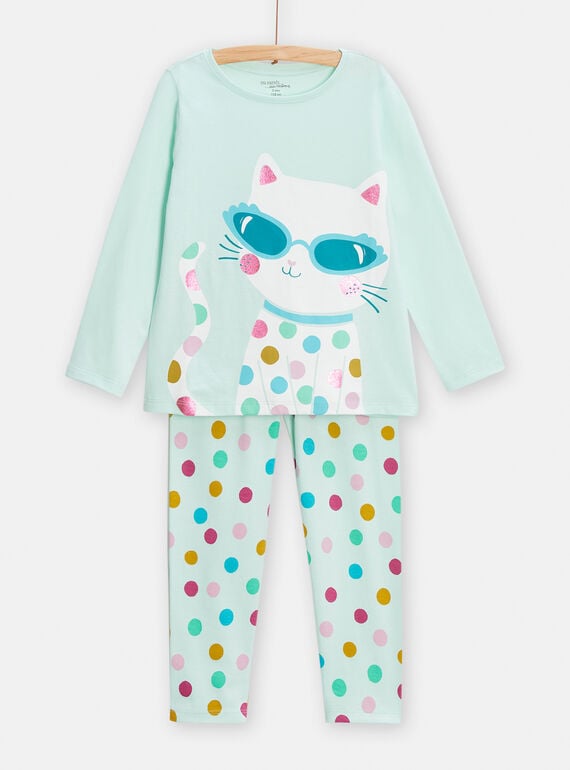 Pyjama bleu animation chat pour fille TEFAPYJDOT / 24SH1143PYJ219