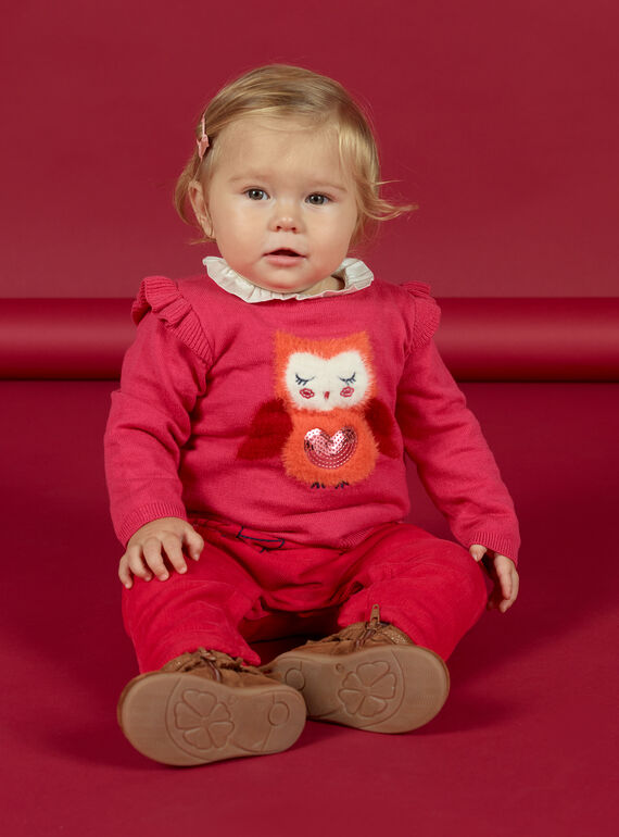 Pull rose motif hibou bébé fille MIFUNPUL / 21WG09M1PULD332