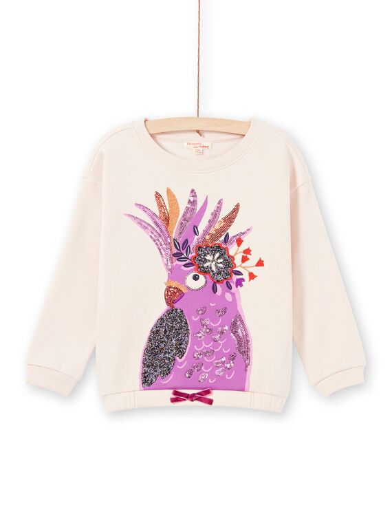 Sweat manches longues rose pâle à animation perroquet enfant fille MAPASWEA / 21W901H1SWED319