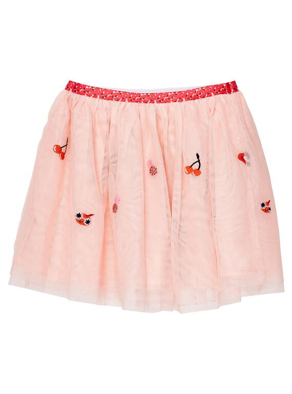 Jupe rose pâle en tulle brodé JAVIJUP1 / 20S901D1JUPD327