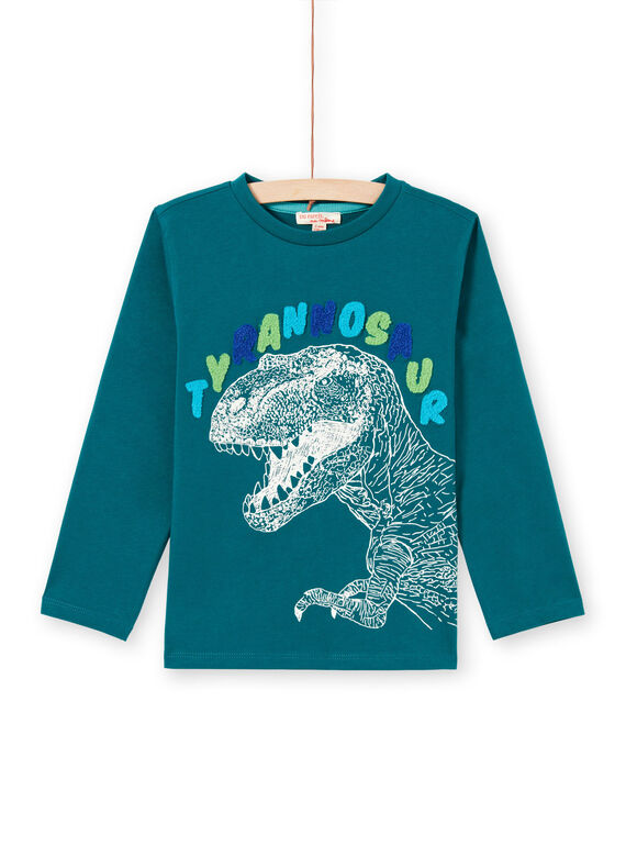 T-shirt manches longues bleu à motif tyrannosaure enfant garçon MOTUTEE6 / 21W902K6TML714