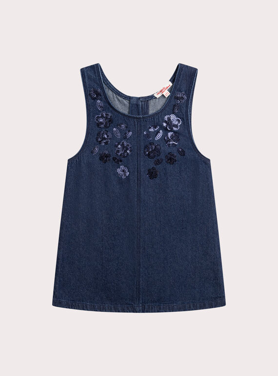 Robe en denim foncé fille XABLUROB4 / 25W901N4ROBK005