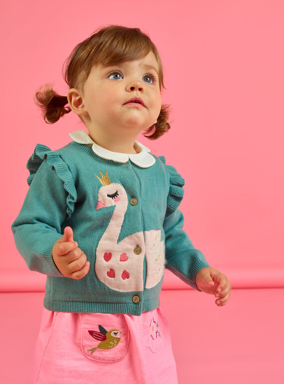 Cardigan vert kaki motif cygne bébé fille MIKACAR / 21WG09I1CAR612