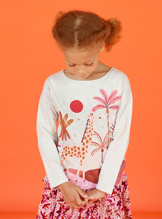 T-shirt écru chiné motifs fantaisie enfant fille MACOMTEE2 / 21W901L3TML006