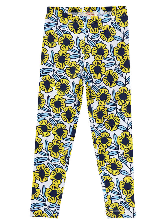 Legging fille avec fleur bleues et jaunes JYATROLEG2 / 20SI01F2CAL001