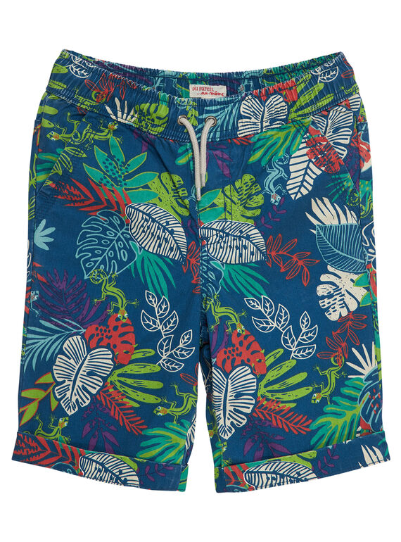 Bermuda élastiqué garçon turquoise imprimé jungle tropicale JOSAUBER2 / 20S902Q3BER707