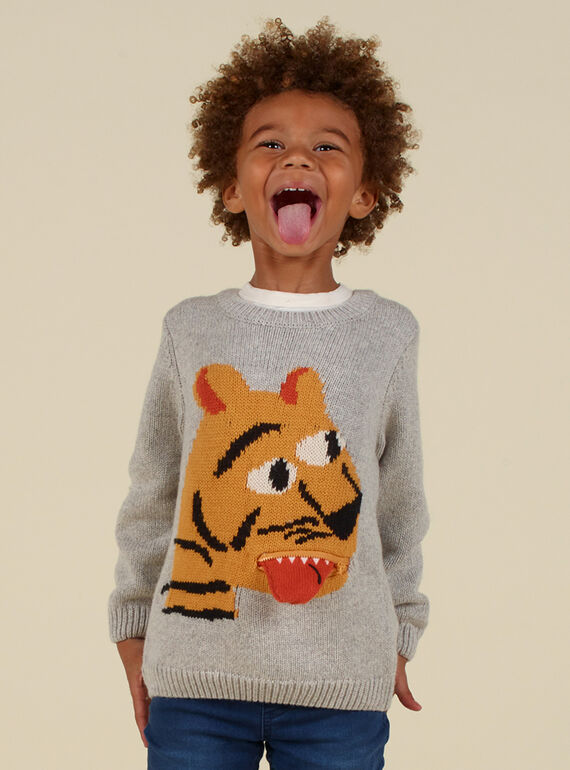 Pull gris motif tigre enfant garçon MOHIPUL / 21W902U1PULJ922