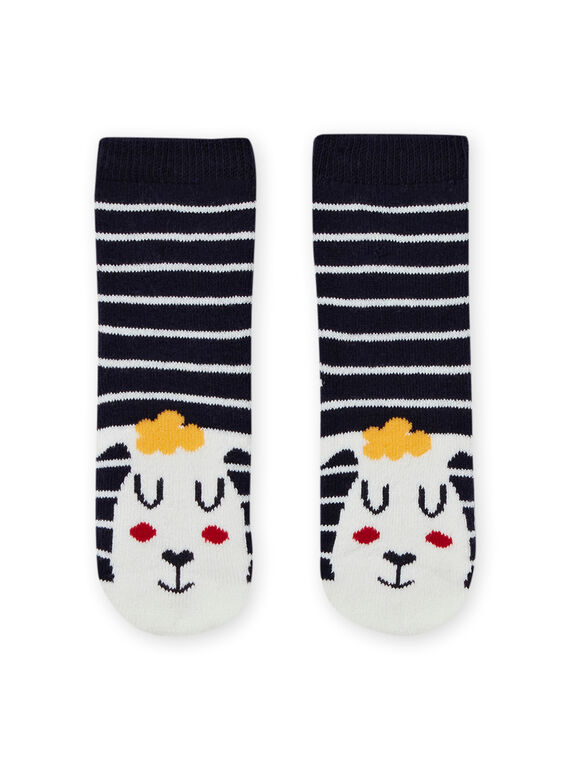 Chaussettes bleu nuit rayées motif mouton bébé garçon MYUMIXCHO2 / 21WI10J1SOQ713
