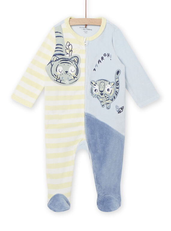 Grenouillère en velours imprimé rayures motifs tigres bébé garçon NEGAGREMOO / 22SH14E1GRE020