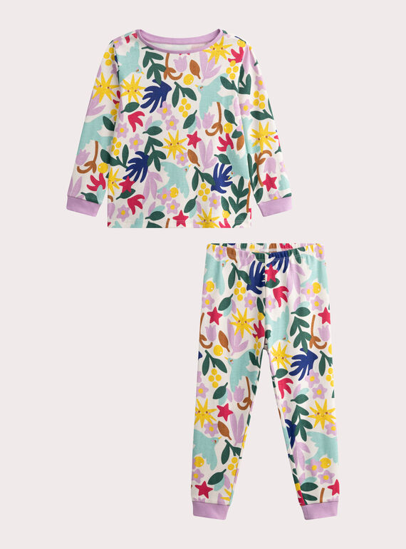 Pyjama écru imprimé fleur pour enfant fille WEFAPYJSKY / 25SH11B6PYJ003