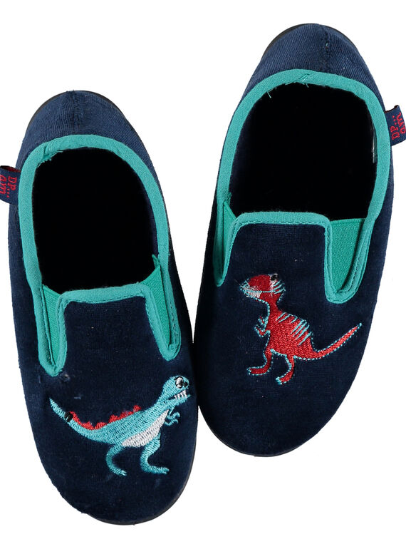 Chausson velours marine et dinosaures brodés enfant garçon GGSGDINO / 19WK36Z4D0B070