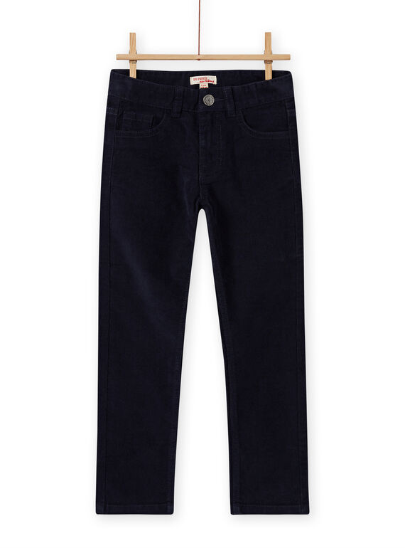 Pantalon uni bleu nuit en velours côtelé enfant garçon MOJOPAVEL4 / 21W90211PAN705