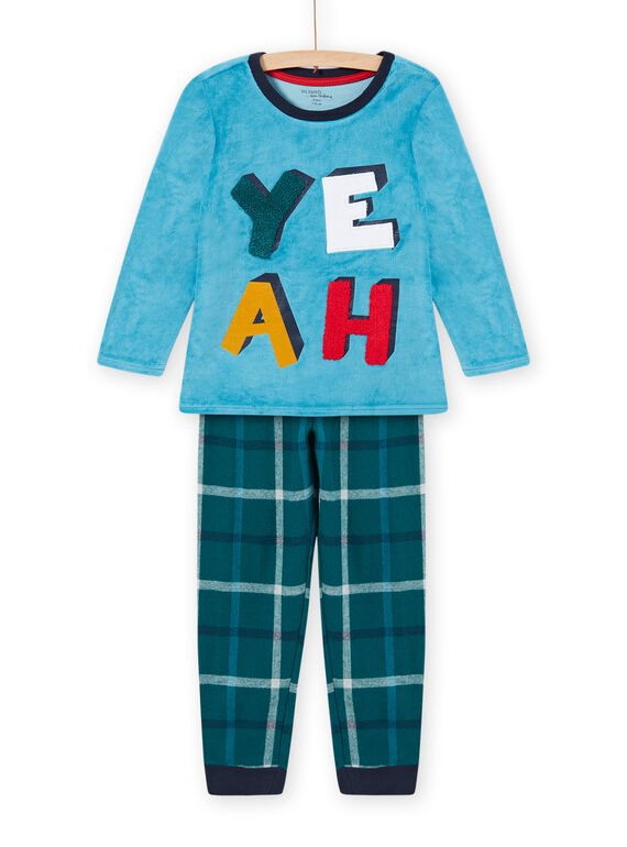 Ensemble pyjama bleu saphir motif YEAH enfant garçon MEGOPYJYEAH / 21WH1296PYJC211