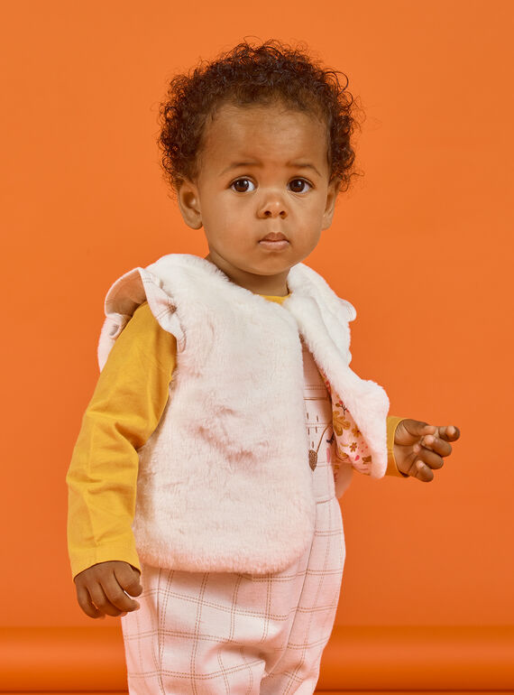 Gilet sans manches écru en fausse fourrure bébé fille MISAUCAR1 / 21WG09P1CAR001