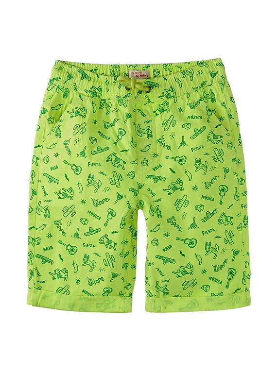 Bermuda élastiqué garçon imprimé jaune fluo.  JOMARBER3 / 20S902P1BER103