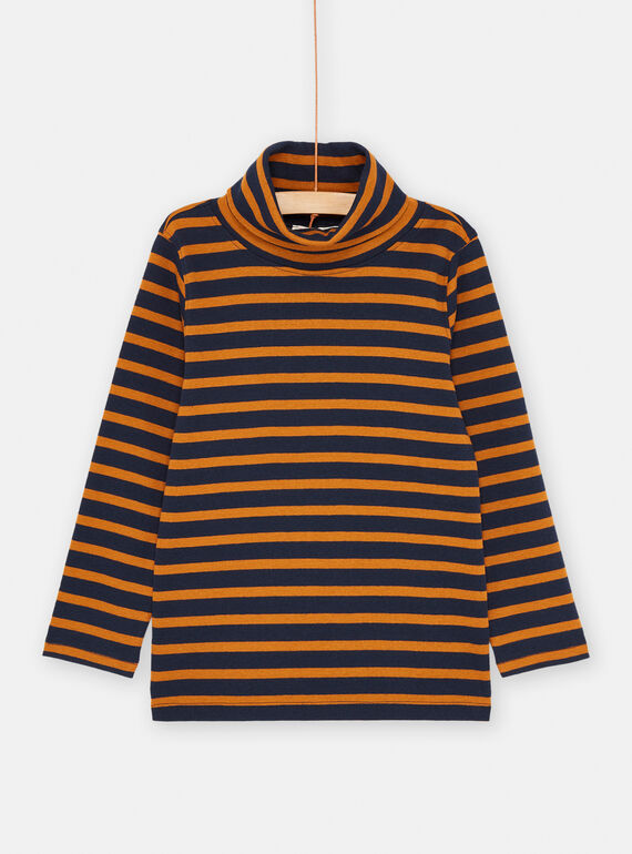 Sous-pull cannelle et bleu foncé à imprimé à rayures pour garçon SOJOSOUP4 / 23W902N3SPL809