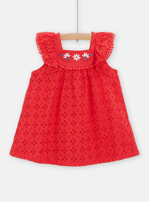 Robe rouge brodée pour bébé fille TICLUROB2 / 24SG09O1ROBF505