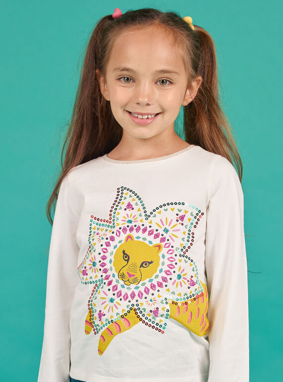 T-shirt écru et jaune enfant fille MATUTEE3 / 21W901K1TML001