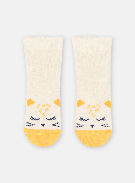 Chaussettes beige chiné imprimé léopard pour bébé fille SYIJOSOQB4 / 23WI09N5SOQA011
